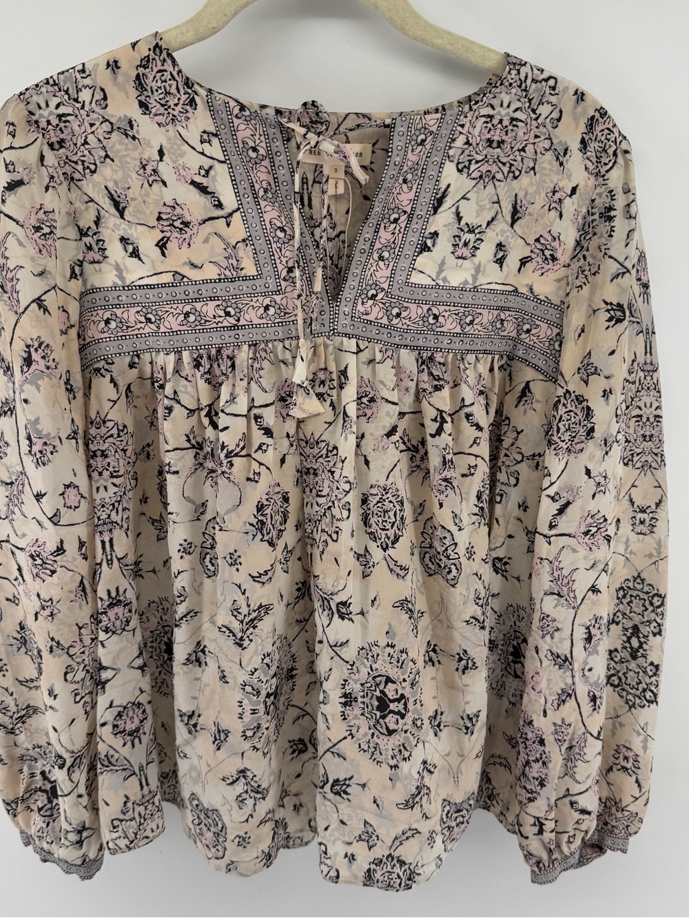 Rebecca‎ Taylor - Cream W/ Pink & Grey Paisley Print Silk Blouse Sz 2